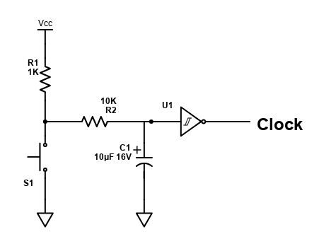 手動クロック回路　渡波郁「CPUの創り方」 p.33 をもとに作成